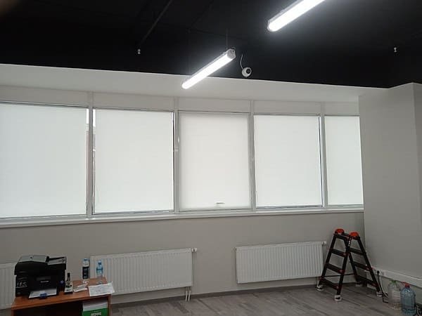 Рулонные шторы на окна для офиса, в ткани Омега Лайт белый